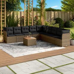 Garden Sofa Set 10 Piece Outdoor Furniture Grey Poly Rattan Modular Patio