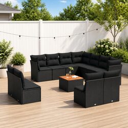 Garden Sofa Set 12 Piece Outdoor Furniture Black Poly Rattan Modular Patio