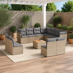 Outdoor Garden Sofa Set 12 Piece Beige Poly Rattan Patio Furniture with Cushions