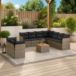 Garden Sofa Set 10 Piece Outdoor Furniture Grey Poly Rattan with Cushions Patio