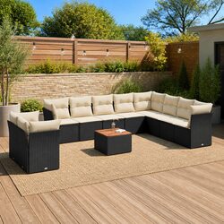 Garden Sofa Set 11 Piece Outdoor Furniture Modular Black Poly Rattan Patio