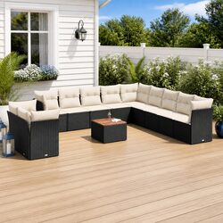 Garden Sofa Set 12 Piece Outdoor Furniture Patio Lounger Black with Cushions