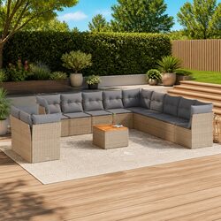 Garden Sofa Set 12 Piece Outdoor Furniture Beige Modular Patio Seating with