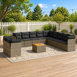 Garden Sofa Set 12 Piece Outdoor Furniture Grey Poly Rattan Modular Patio