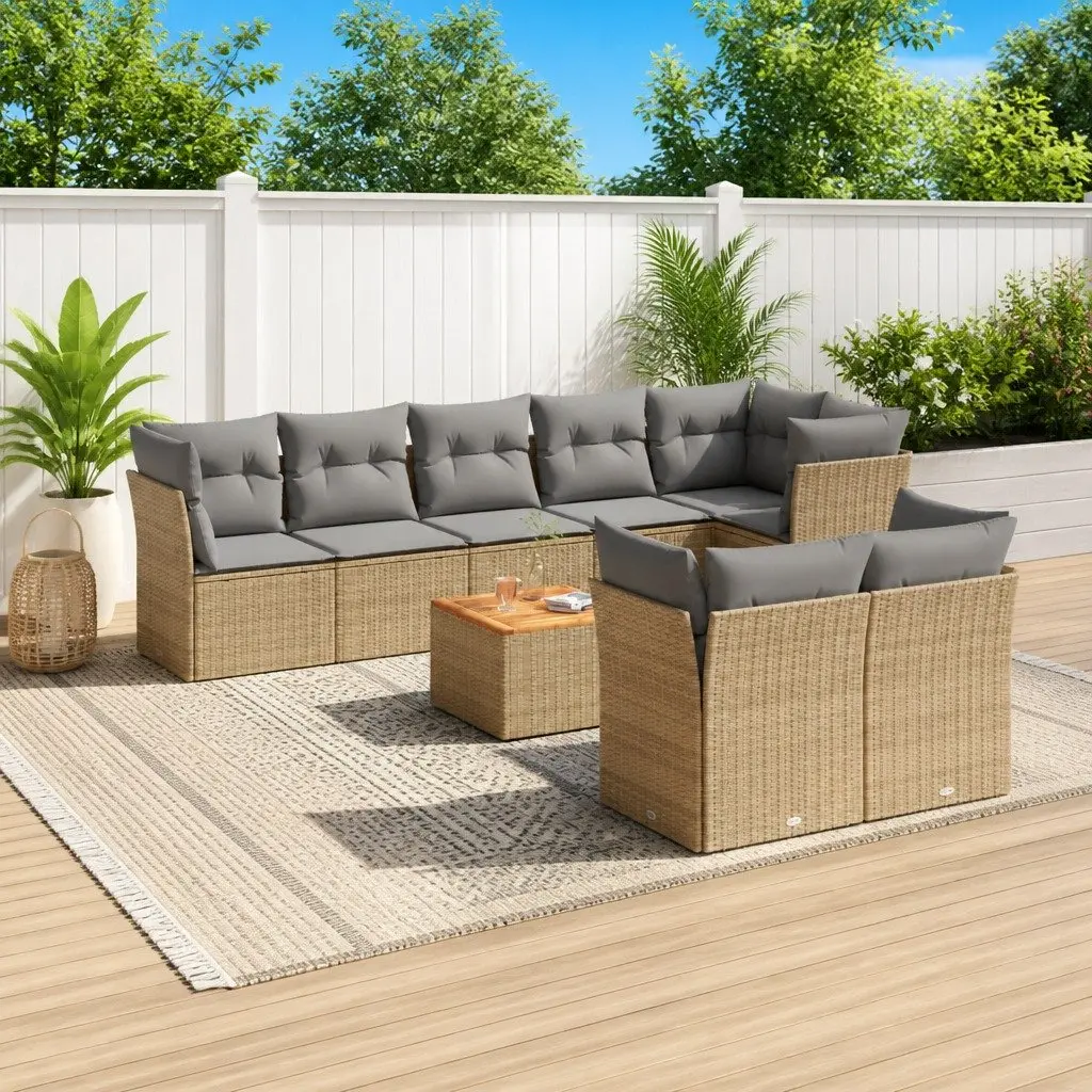 Outdoor Garden Sofa Set 9 Piece Furniture Patio Sectional with Cushions Beige