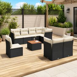 Garden Sofa Set 9 Piece Outdoor Furniture Black Poly Rattan Modular Patio Lounge