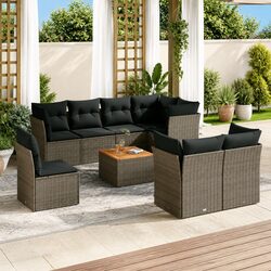 9 Piece Garden Sofa Set Grey Poly Rattan Outdoor Furniture Patio Lounge with