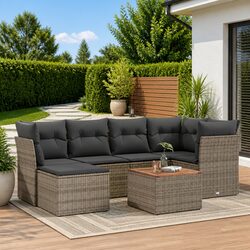 7 Piece Garden Sofa Set Outdoor Patio Furniture Grey Poly Rattan with Cushions