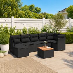 Garden Sofa Set 8 Piece Outdoor Furniture Black Poly Rattan Modular Patio