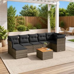 Garden Sofa Set 8 Piece Outdoor Furniture Grey Poly Rattan Patio Seating