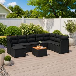 Garden Sofa Set 9 Piece Outdoor Furniture Patio Sectional Black with Cushions
