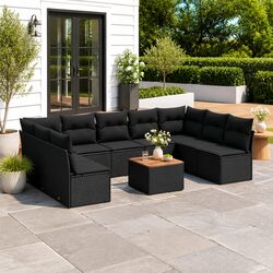 Garden Sofa Set 10 Piece Outdoor Patio Furniture Black Poly Rattan Modular