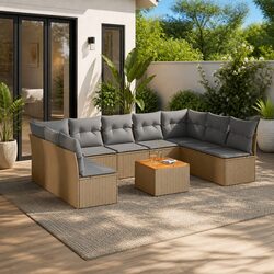 Outdoor Garden Sofa Set 10 Piece Modular Furniture Beige Poly Rattan with