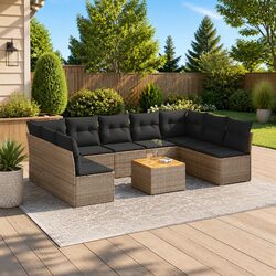Garden Sofa Set 10 Piece Outdoor Furniture Grey Poly Rattan with Cushions Patio