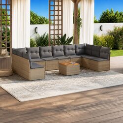 Garden Sofa Set 11 Piece Outdoor Furniture Patio Beige Poly Rattan with Cushions