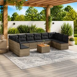 Garden Sofa Set 11 Piece Outdoor Furniture Grey Poly Rattan Modular Patio Lounge