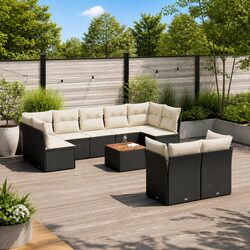 Garden Sofa Set 10 Piece Outdoor Furniture Patio Seating Black Poly Rattan with