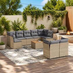Garden Sofa Set 10 Piece Outdoor Furniture Patio Sectional with Cushions Beige