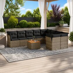 Garden Sofa Set 10 Piece Outdoor Furniture Grey Poly Rattan with Cushions Patio