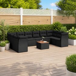Garden Sofa Set 11 Piece Outdoor Furniture Patio Sectional with Cushions Black