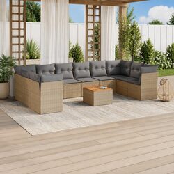 Garden Sofa Set 11 Piece Outdoor Patio Furniture with Cushions Beige Rattan