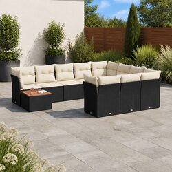 Garden Sofa Set 11 Piece Outdoor Furniture Patio Seating Black with Cushions
