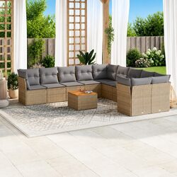 Garden Sofa Set 11 Piece Outdoor Furniture Beige Poly Rattan Patio Lounge