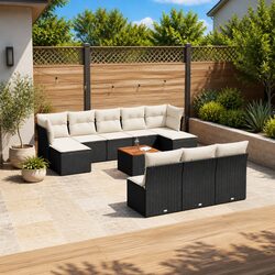 Outdoor Garden Sofa Set 11 Piece Modular Patio Furniture Black with Cushions