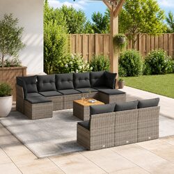 Garden Sofa Set 11 Piece Outdoor Furniture Grey Poly Rattan Patio Sectional
