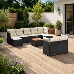 10 Piece Outdoor Garden Sofa Set with Cushions Black Patio Furniture Rattan