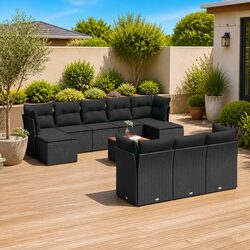 Outdoor Garden Sofa Set 11 Piece Black Poly Rattan Furniture Patio Lounge