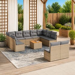 Garden Sofa Set 12 Piece Outdoor Furniture Patio Beige Poly Rattan with Cushions