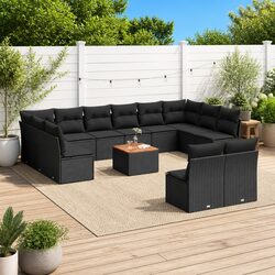 Garden Sofa Set 13 Piece Outdoor Furniture Black Poly Rattan Modular Patio