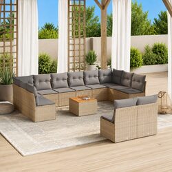 Garden Sofa Set 13 Piece Outdoor Furniture Beige Modular Cushioned Patio Seating