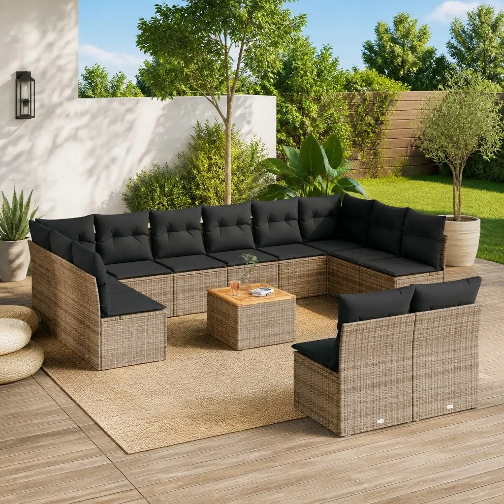 13 Piece Garden Sofa Set Grey Poly Rattan Outdoor Furniture Modular Patio Lounge