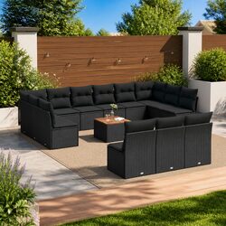 14 Piece Outdoor Garden Sofa Set with Cushions Black Modular Patio Furniture