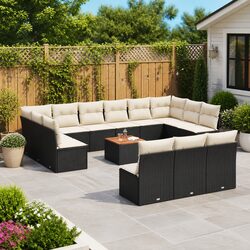Garden Sofa Set 14 Piece Outdoor Furniture Black Poly Rattan Modular Patio