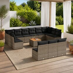 Garden Sofa Set 14 Piece Outdoor Furniture Grey Modular Patio Seating with