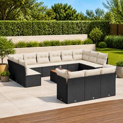 Garden Sofa Set 14 Piece Outdoor Furniture Patio Lounge Black Modular with