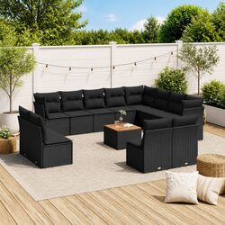 Garden Sofa Set 13 Piece Outdoor Furniture Black Poly Rattan with Cushions Patio