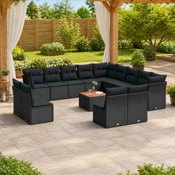 Garden Sofa Set 14 Piece Outdoor Furniture Patio Black Rattan Modular Cushions