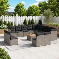 Garden Sofa Set 14 Piece Outdoor Furniture Grey Poly Rattan with Cushions Patio
