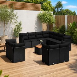 Garden Sofa Set 12 Piece Outdoor Furniture Black Modular Patio Rattan Lounge