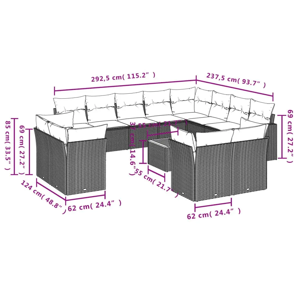 Outdoor Garden Sofa Set 13 Piece Beige PE Rattan Patio Furniture with Cushions