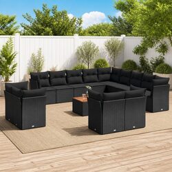 Garden Sofa Set 14 Piece Outdoor Furniture Black Modular Patio Seating with
