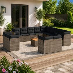 Garden Sofa Set 14 Piece Outdoor Furniture Grey Modular Rattan Patio Lounge