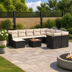 Garden Sofa Set 11 Piece Outdoor Furniture Black Poly Rattan Modular Patio