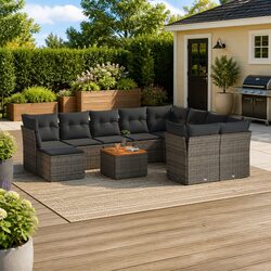 Garden Sofa Set 11 Piece Outdoor Patio Furniture with Cushions Grey Rattan