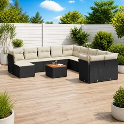 Garden Sofa Set 12 Piece Black Poly Rattan Outdoor Furniture Patio Lounge