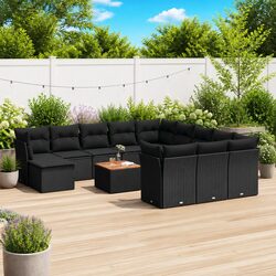 Garden Sofa Set 13 Piece Outdoor Furniture Black Poly Rattan Modular Patio